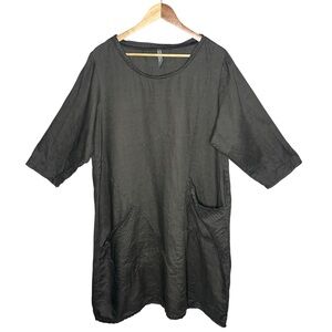Cynthia Ashby Grey 100% Linen Perforated Apex Dress Lagenlook Artsy